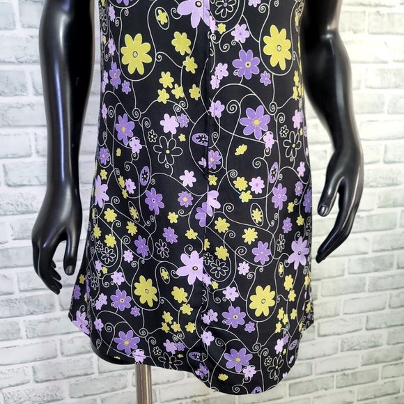 Vintage 90s does 60s Born in America M Floral Shift Mini Dress Zip Front Collar - Picture 3 of 9